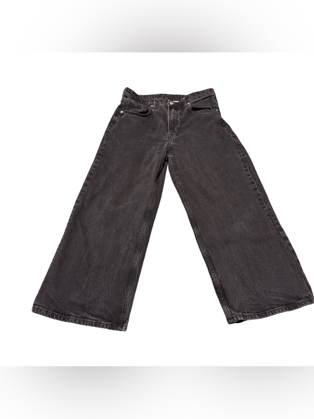 Black Washed Wide-Leg Cropped Jeans – High Waist | Size 10 /